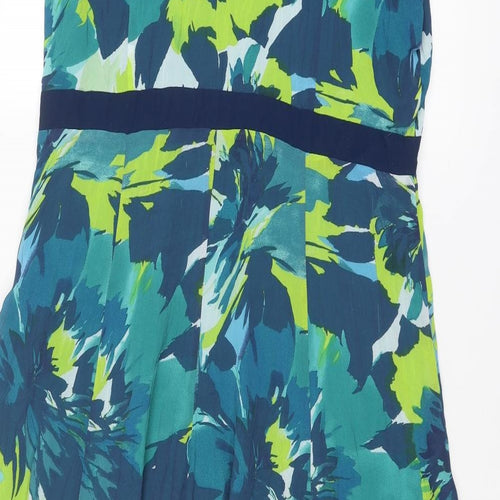 Per Una Womens Blue Floral Polyester A-Line Size 18 V-Neck Zip