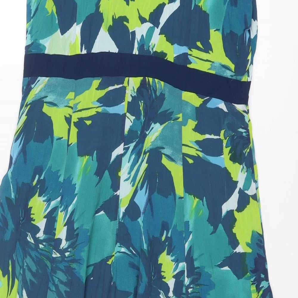Per Una Womens Blue Floral Polyester A-Line Size 18 V-Neck Zip