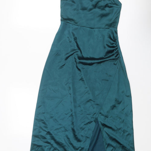 Zara Womens Blue Polyester Slip Dress Size XS Square Neck Zip
