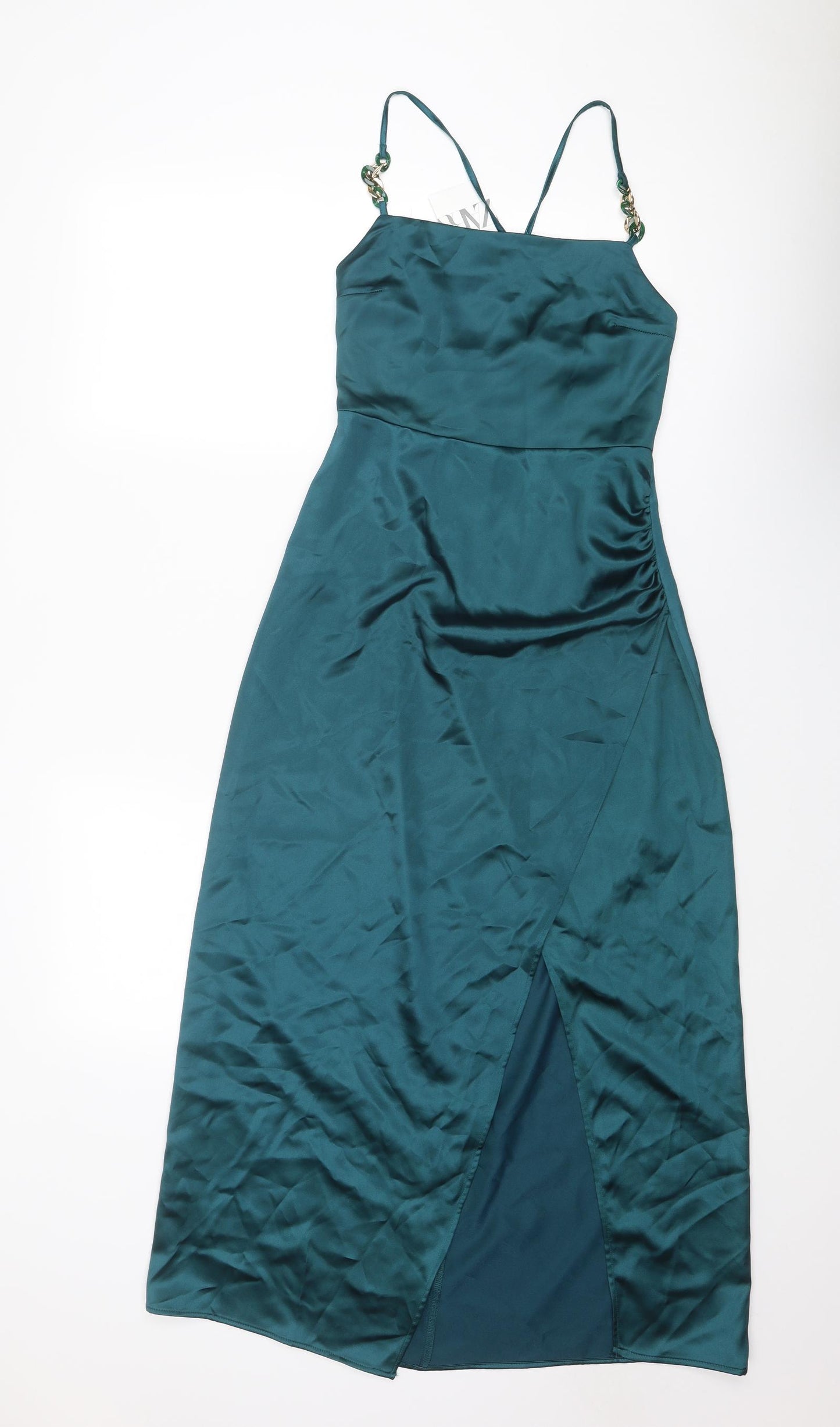 Zara Womens Blue Polyester Slip Dress Size XS Square Neck Zip