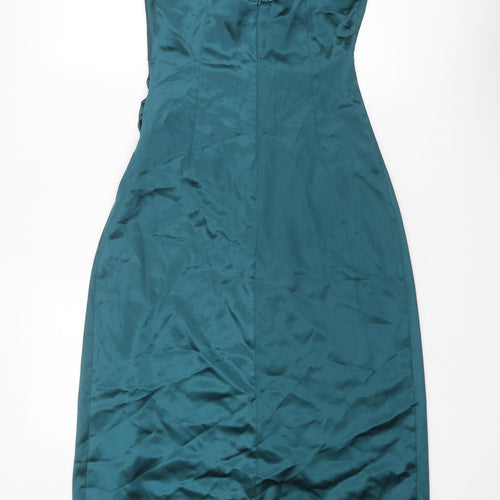 Zara Womens Blue Polyester Slip Dress Size XS Square Neck Zip