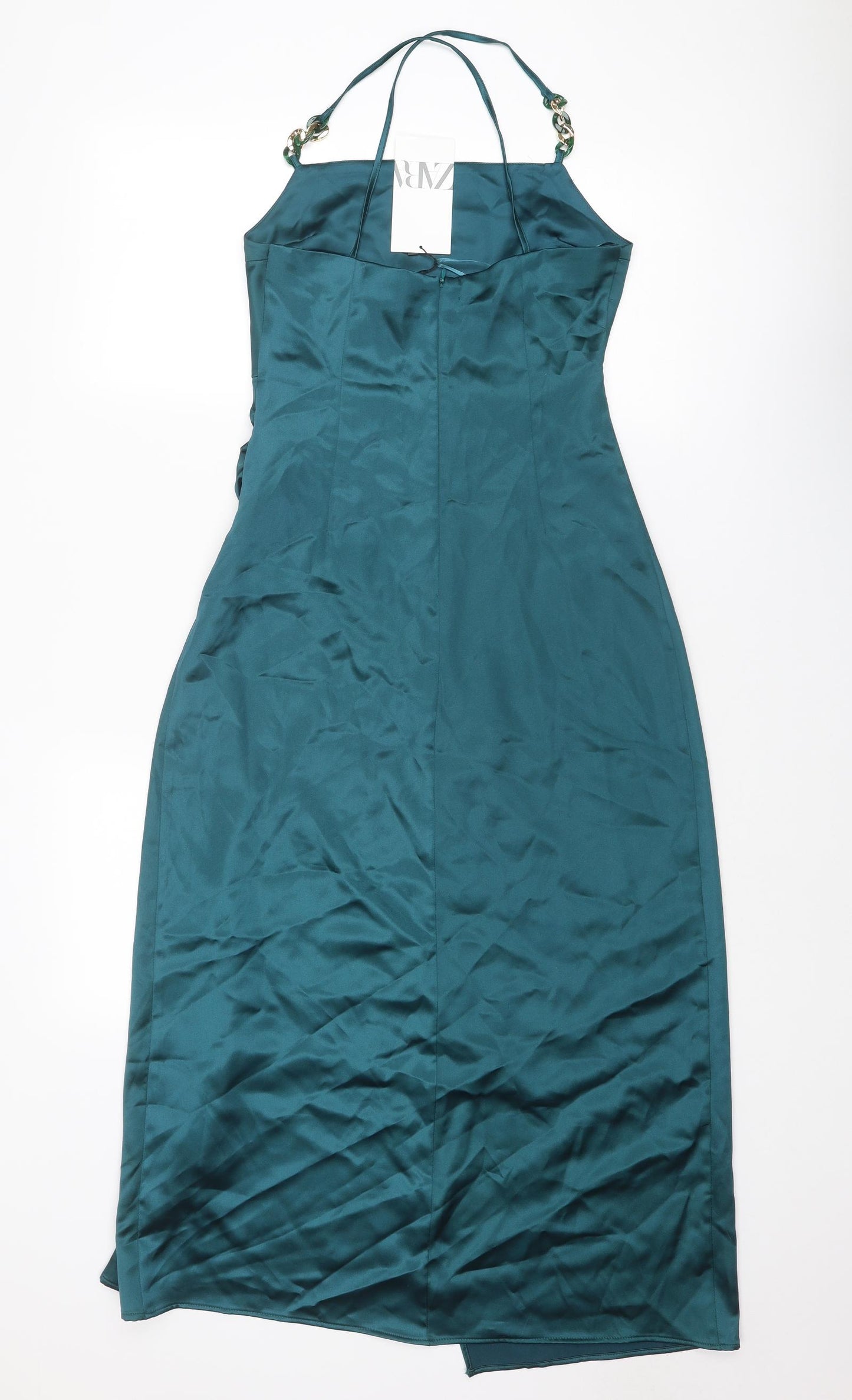 Zara Womens Blue Polyester Slip Dress Size XS Square Neck Zip