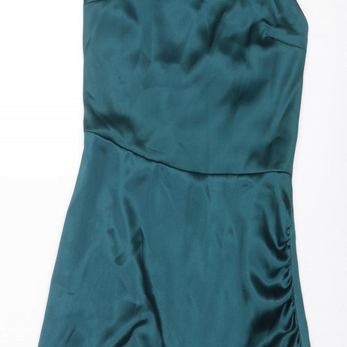 Zara Womens Blue Polyester Slip Dress Size XS Square Neck Zip