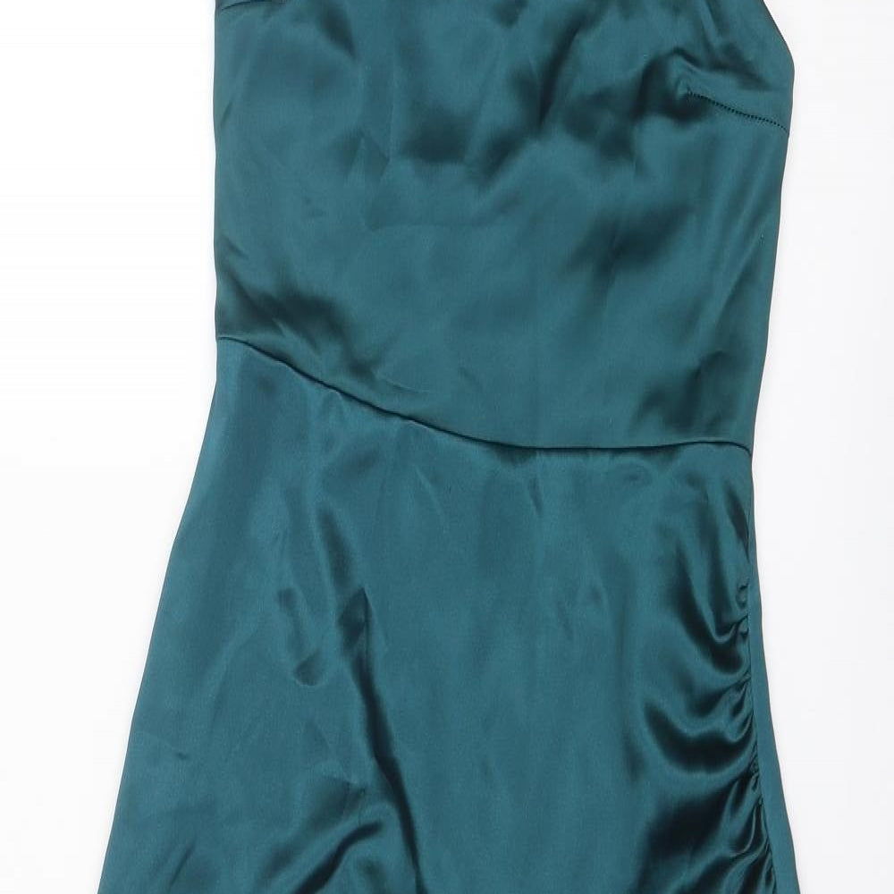 Zara Womens Blue Polyester Slip Dress Size XS Square Neck Zip