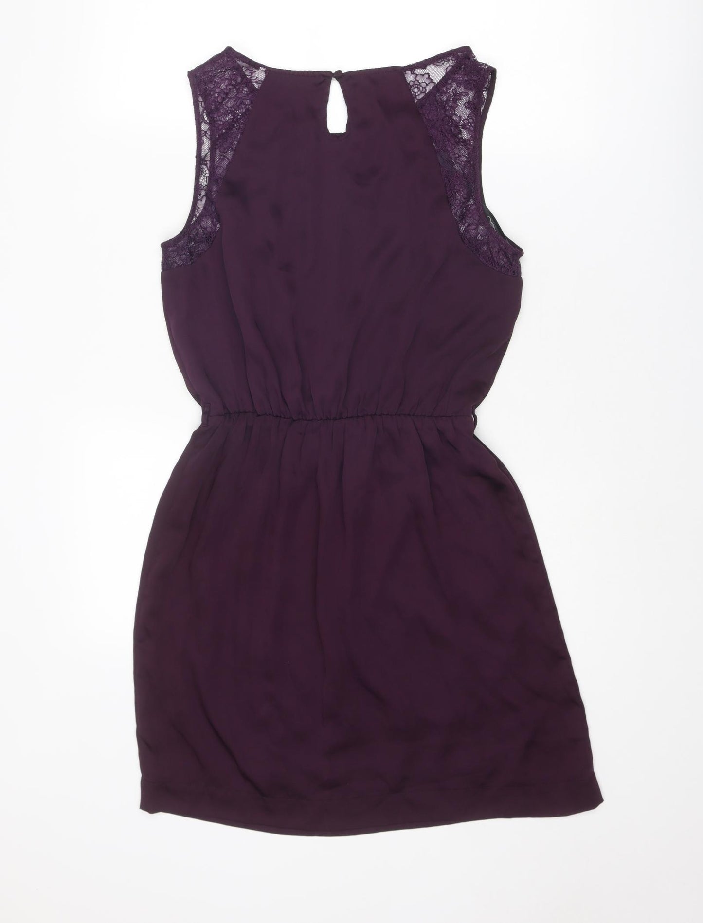 New Look Womens Purple Polyester Shift Size 10 Boat Neck Button - Lace Detail