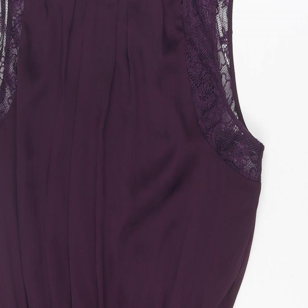 New Look Womens Purple Polyester Shift Size 10 Boat Neck Button - Lace Detail