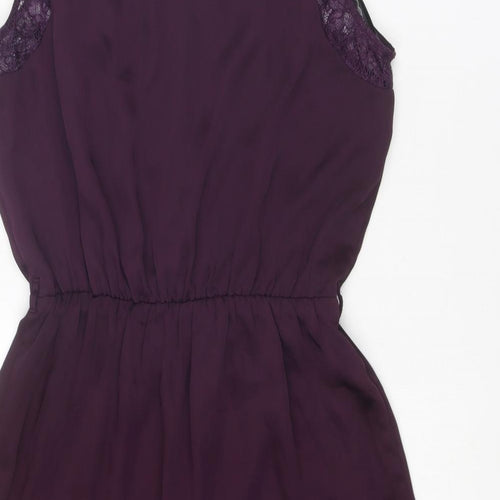 New Look Womens Purple Polyester Shift Size 10 Boat Neck Button - Lace Detail