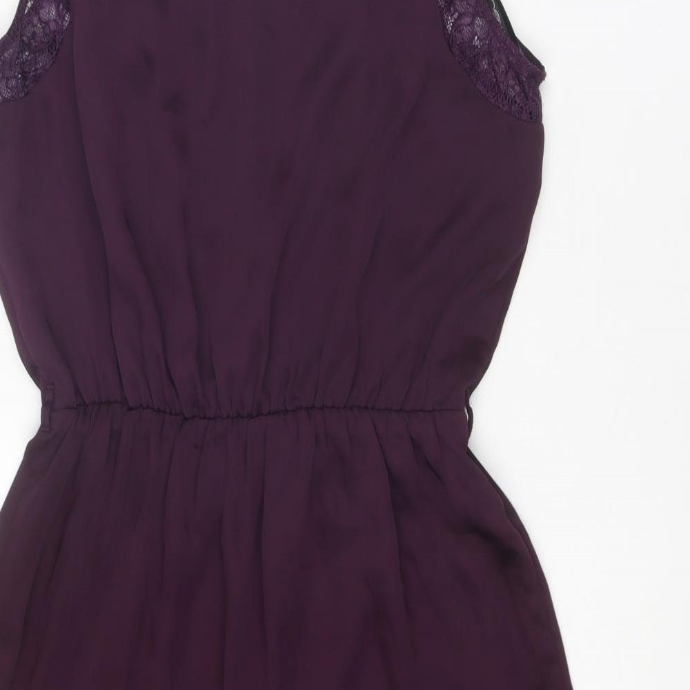 New Look Womens Purple Polyester Shift Size 10 Boat Neck Button - Lace Detail