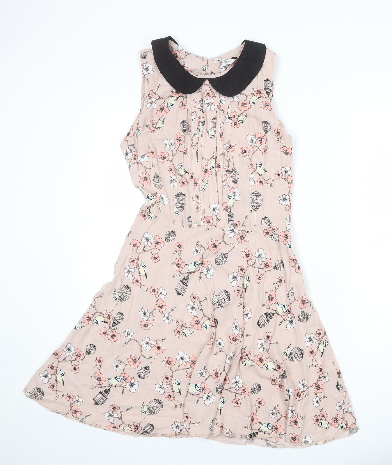 New Look Womens Pink Geometric Viscose A-Line Size 10 Collared Button