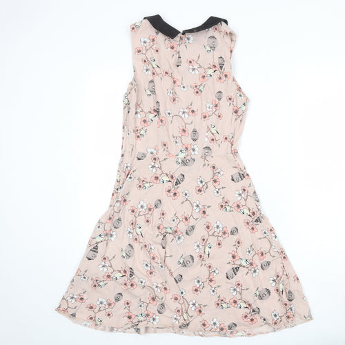 New Look Womens Pink Geometric Viscose A-Line Size 10 Collared Button