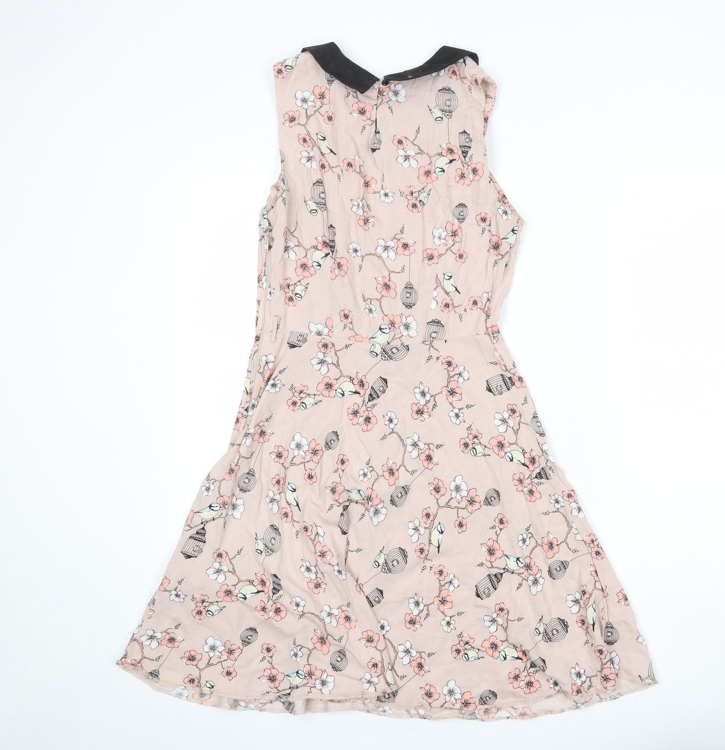 New Look Womens Pink Geometric Viscose A-Line Size 10 Collared Button