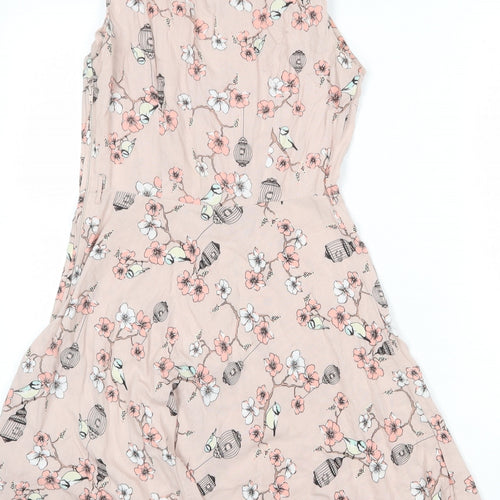 New Look Womens Pink Geometric Viscose A-Line Size 10 Collared Button
