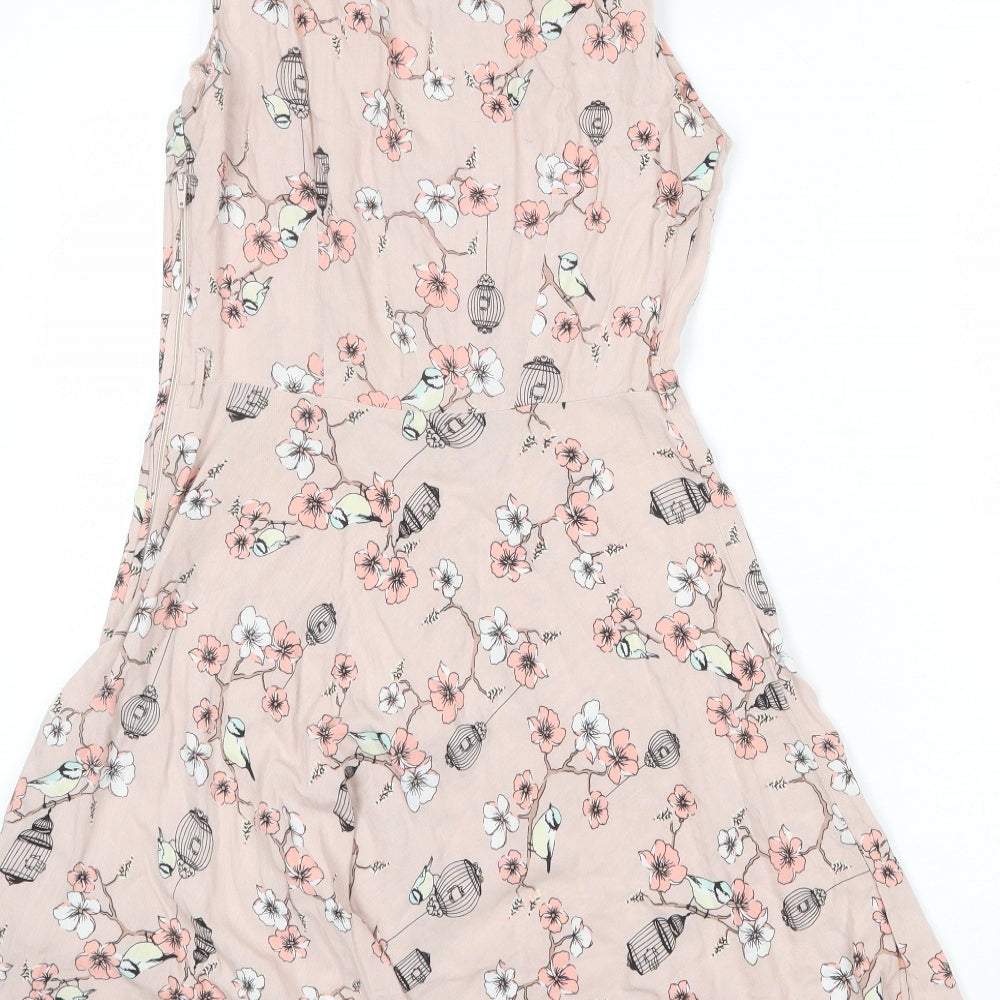 New Look Womens Pink Geometric Viscose A-Line Size 10 Collared Button