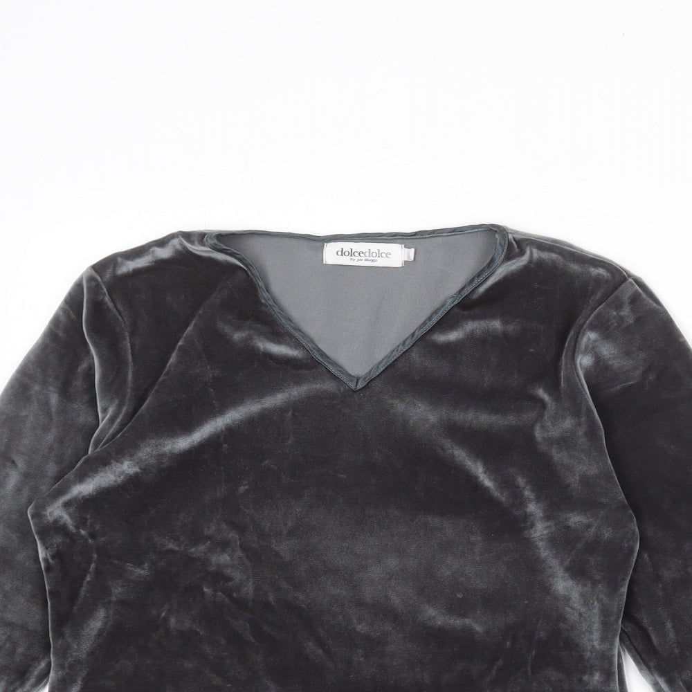 Dolcedolce Womens Grey Polyester Basic Blouse Size S V-Neck