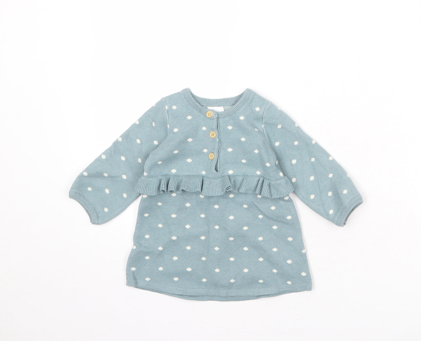 NEXT Girls Blue Polka Dot Viscose Pullover Jumper Size 6-9 Months Button