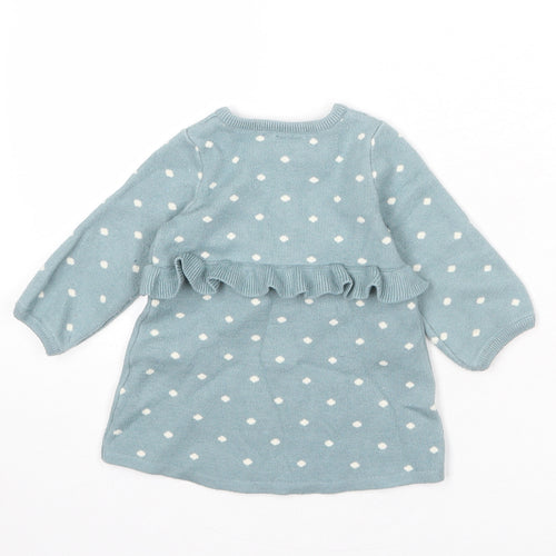 NEXT Girls Blue Polka Dot Viscose Pullover Jumper Size 6-9 Months Button