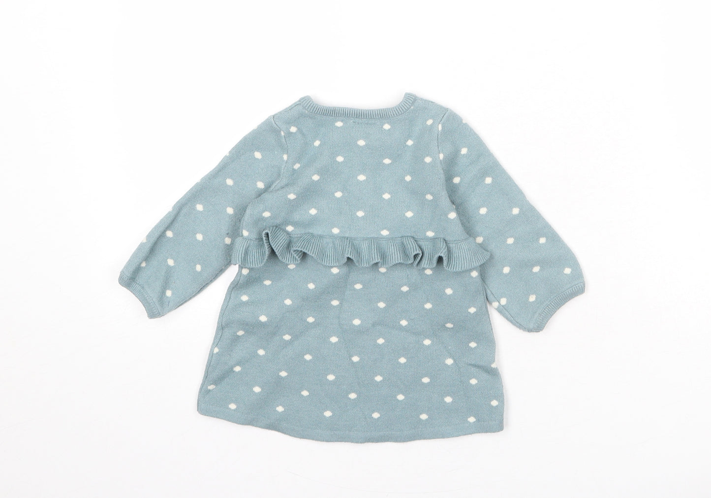 NEXT Girls Blue Polka Dot Viscose Pullover Jumper Size 6-9 Months Button