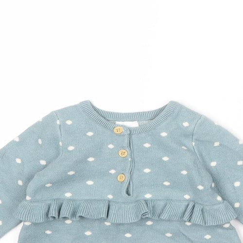 NEXT Girls Blue Polka Dot Viscose Pullover Jumper Size 6-9 Months Button