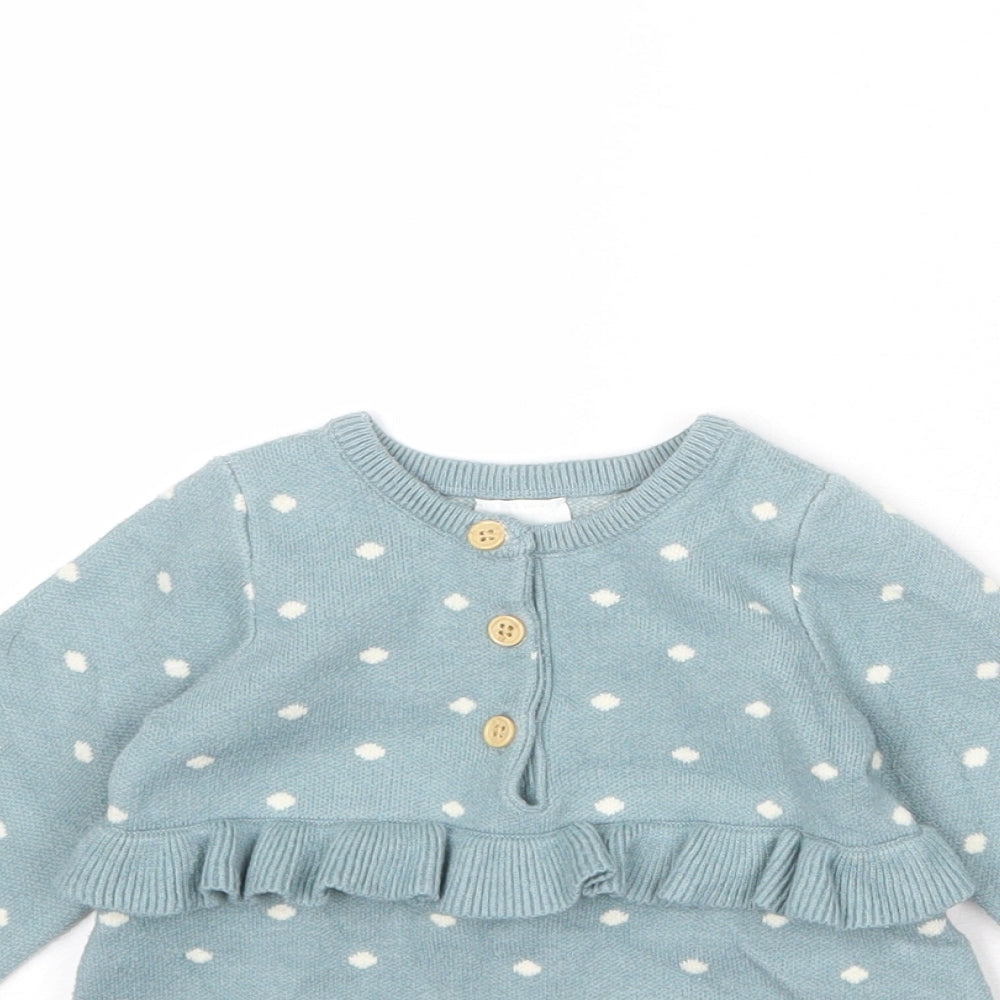 NEXT Girls Blue Polka Dot Viscose Pullover Jumper Size 6-9 Months Button