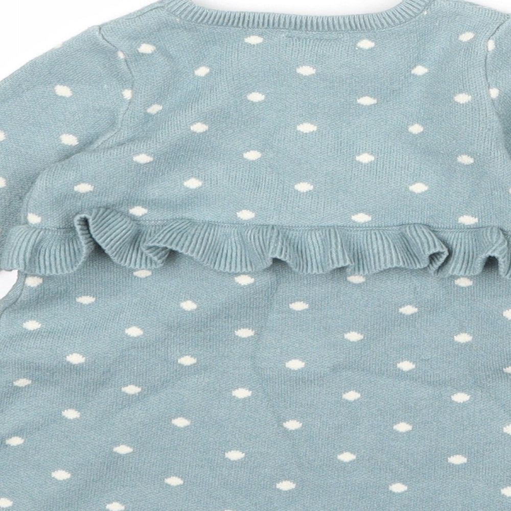 NEXT Girls Blue Polka Dot Viscose Pullover Jumper Size 6-9 Months Button