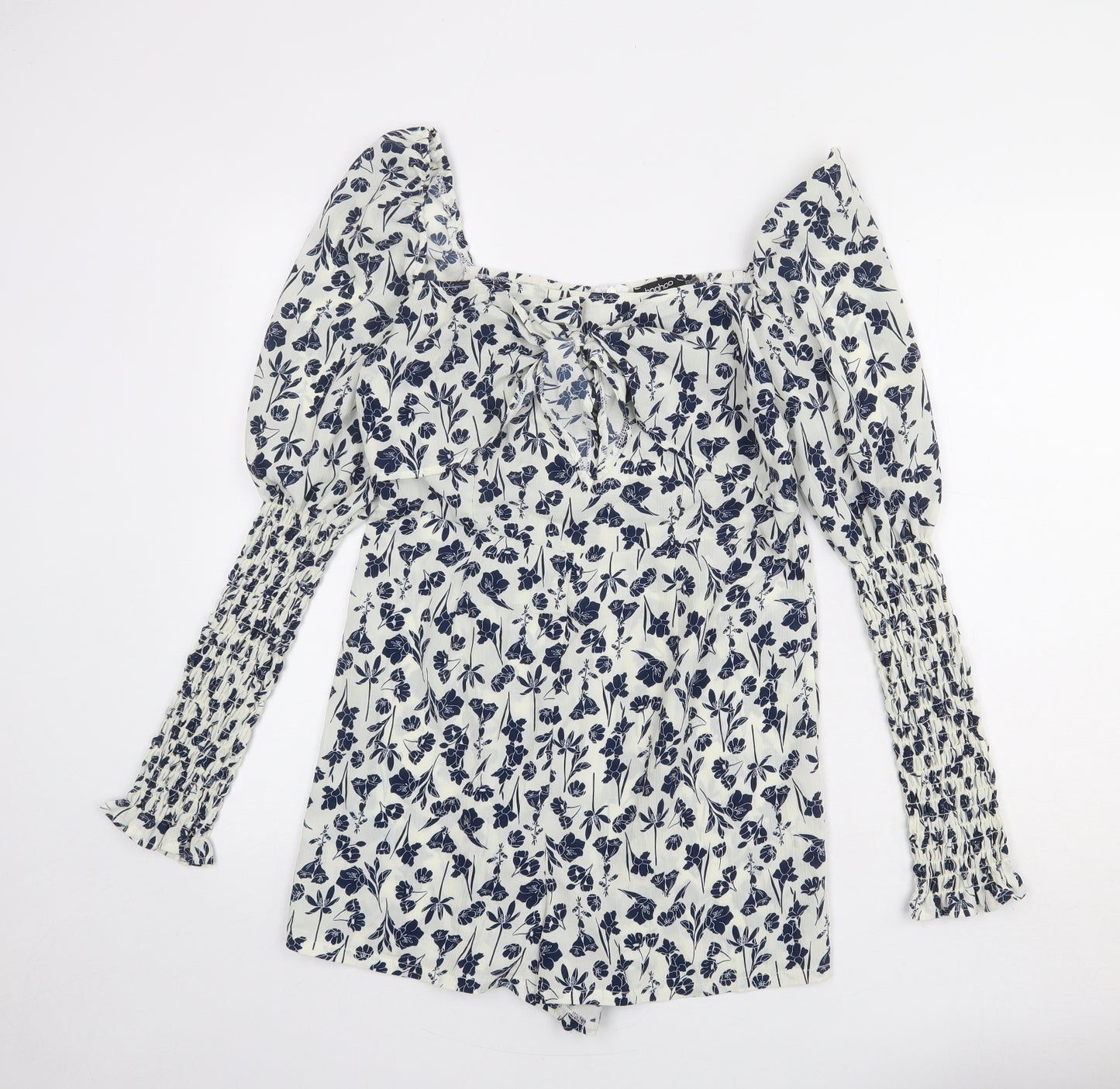 Boohoo Womens Ivory Floral Polyester Playsuit One-Piece Size 12 L4 in Zip