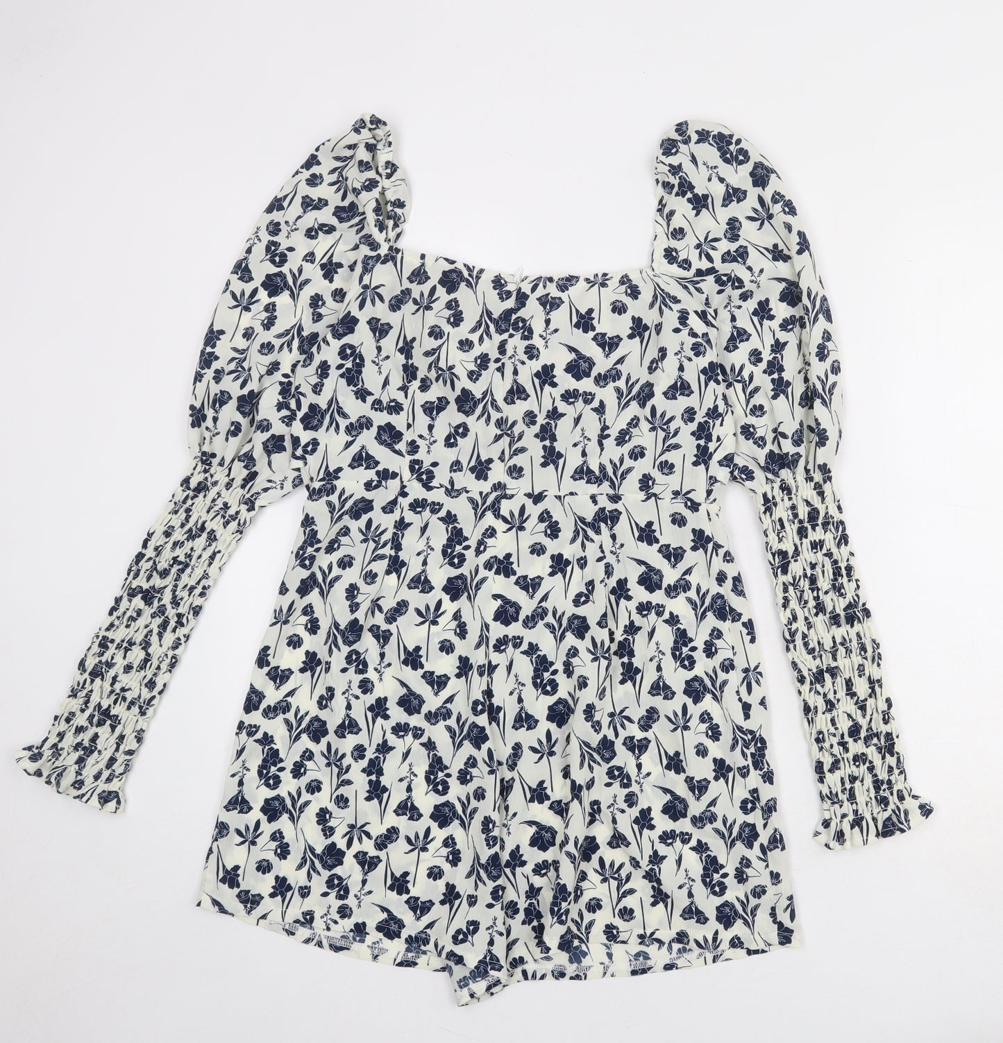 Boohoo Womens Ivory Floral Polyester Playsuit One-Piece Size 12 L4 in Zip