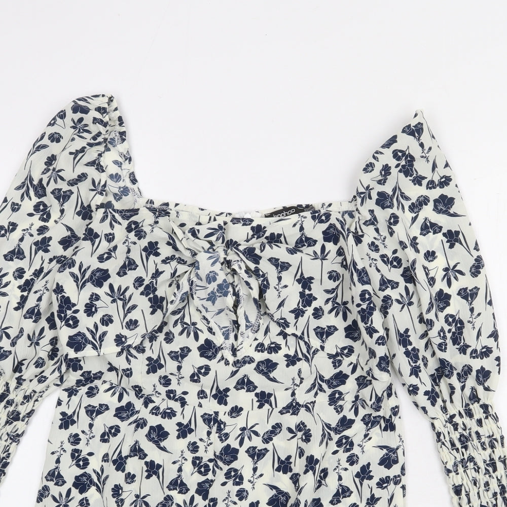 Boohoo Womens Ivory Floral Polyester Playsuit One-Piece Size 12 L4 in Zip