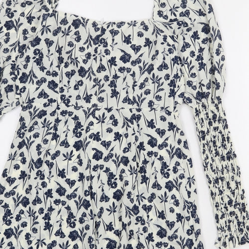 Boohoo Womens Ivory Floral Polyester Playsuit One-Piece Size 12 L4 in Zip
