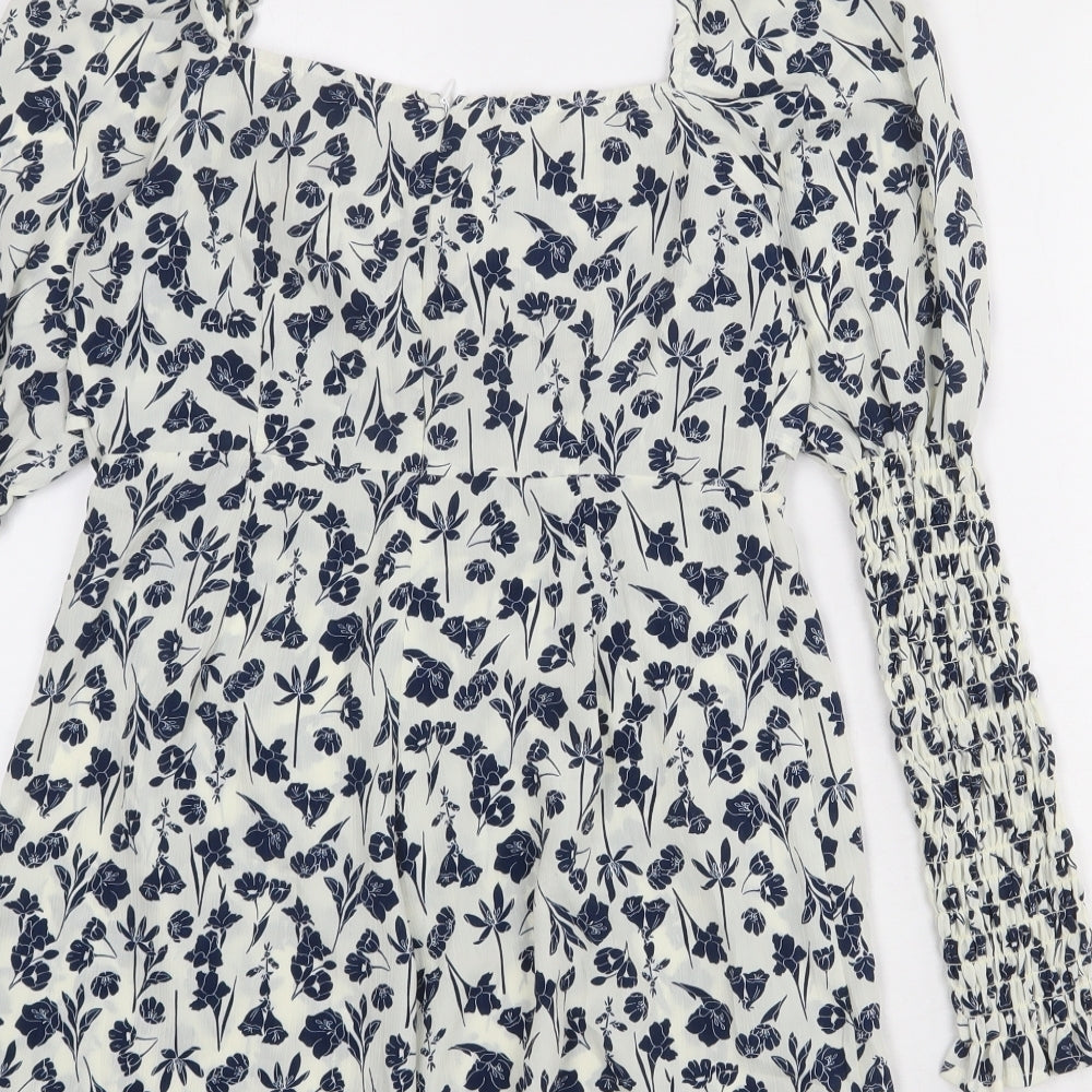 Boohoo Womens Ivory Floral Polyester Playsuit One-Piece Size 12 L4 in Zip