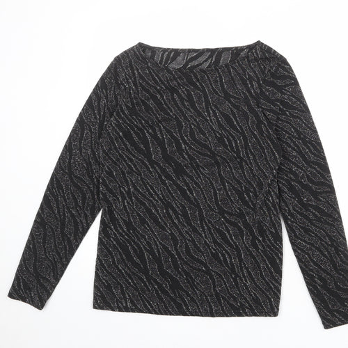 Dorothy Perkins Womens Black Geometric Polyester Basic T-Shirt Size 14 Boat Neck