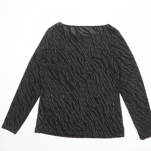 Dorothy Perkins Womens Black Geometric Polyester Basic T-Shirt Size 14 Boat Neck