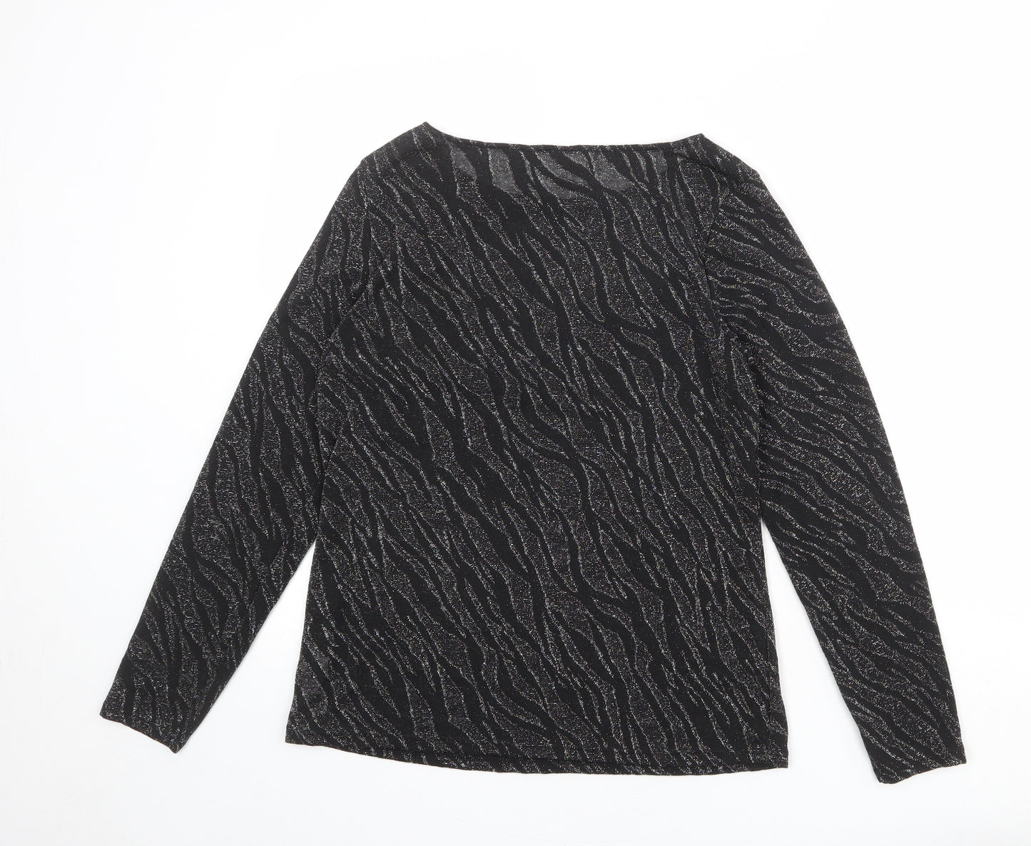 Dorothy Perkins Womens Black Geometric Polyester Basic T-Shirt Size 14 Boat Neck