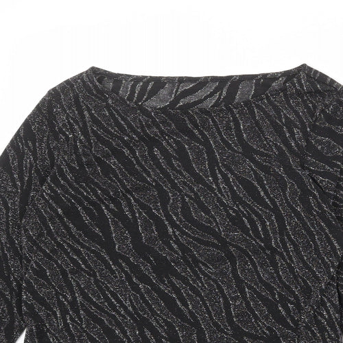 Dorothy Perkins Womens Black Geometric Polyester Basic T-Shirt Size 14 Boat Neck