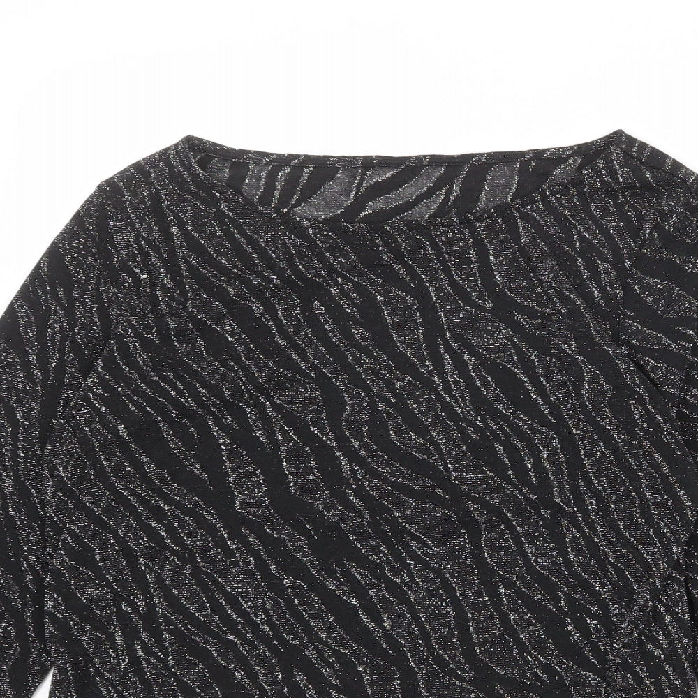 Dorothy Perkins Womens Black Geometric Polyester Basic T-Shirt Size 14 Boat Neck