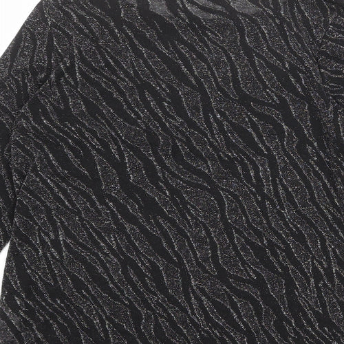 Dorothy Perkins Womens Black Geometric Polyester Basic T-Shirt Size 14 Boat Neck