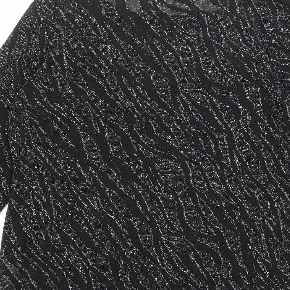Dorothy Perkins Womens Black Geometric Polyester Basic T-Shirt Size 14 Boat Neck