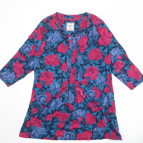 EWM Womens Multicoloured Floral 100% Cotton Tunic Blouse Size S Scoop Neck