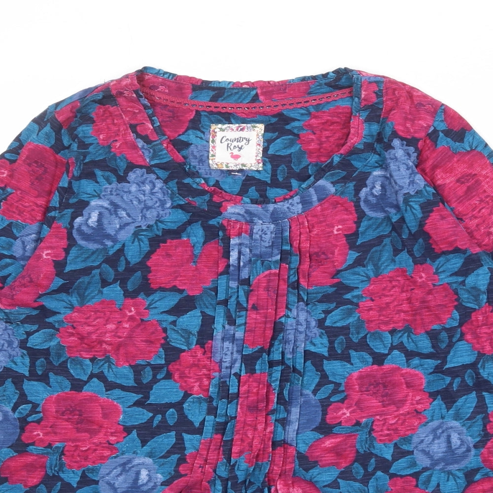 EWM Womens Multicoloured Floral 100% Cotton Tunic Blouse Size S Scoop Neck