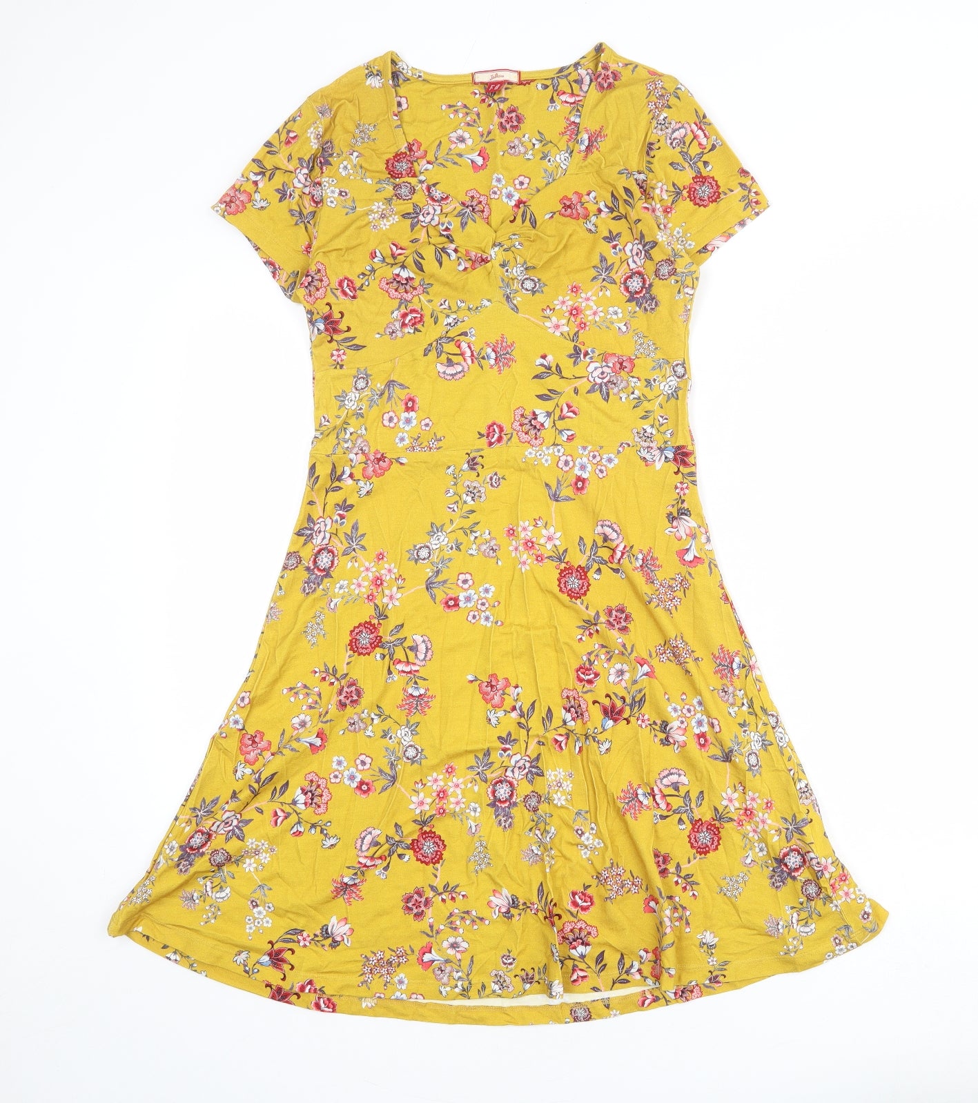 Joe Browns Womens Yellow Floral Viscose A-Line Size 10 V-Neck Pullover