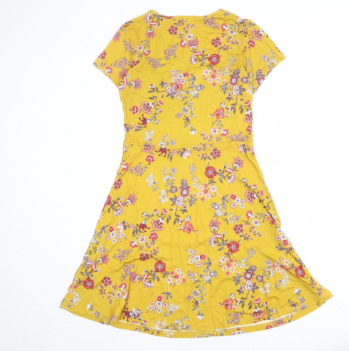Joe Browns Womens Yellow Floral Viscose A-Line Size 10 V-Neck Pullover