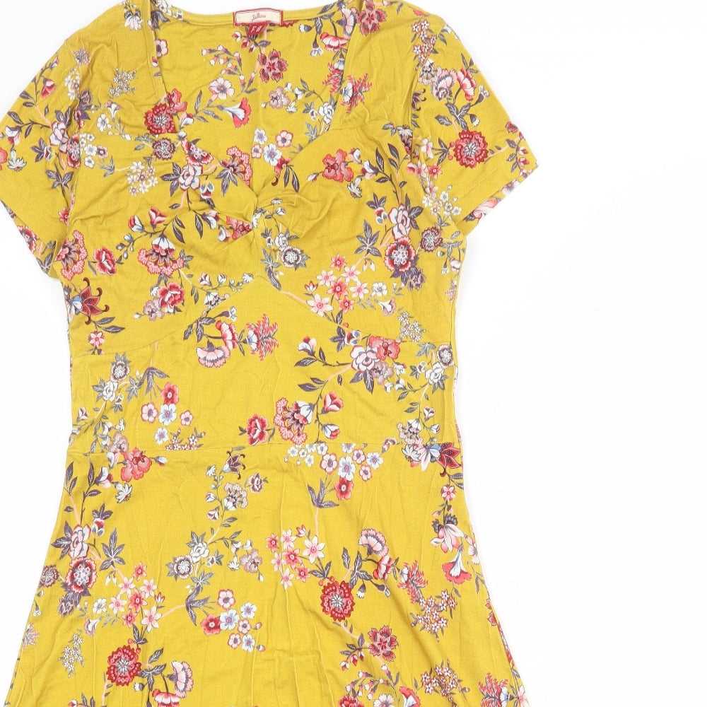 Joe Browns Womens Yellow Floral Viscose A-Line Size 10 V-Neck Pullover