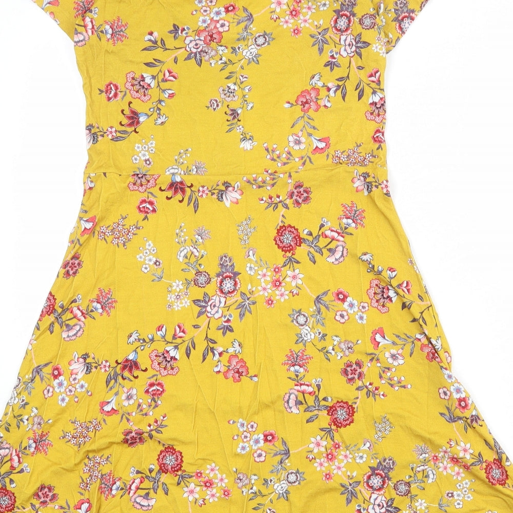 Joe Browns Womens Yellow Floral Viscose A-Line Size 10 V-Neck Pullover
