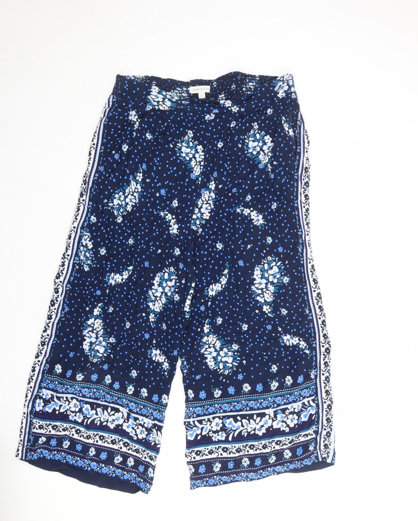 Monsoon Womens Blue Paisley Viscose Trousers Size M L21 in Regular
