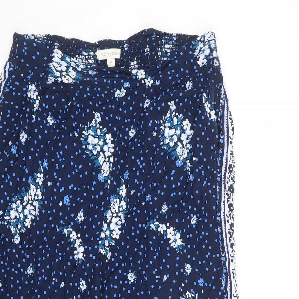 Monsoon Womens Blue Paisley Viscose Trousers Size M L21 in Regular