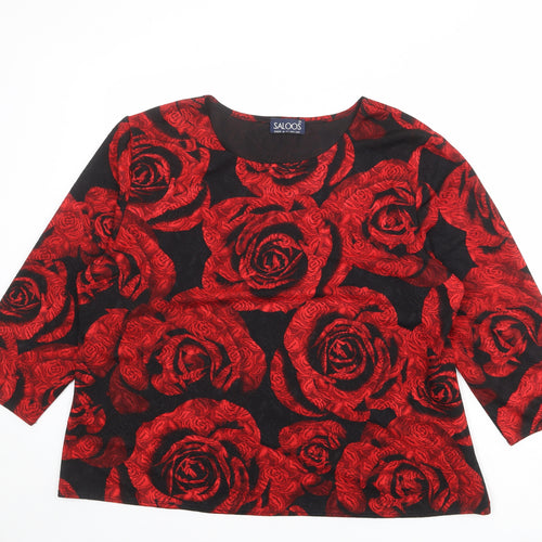 Saloos Womens Black Floral Polyester Basic T-Shirt Size 22 Round Neck - Rose Print