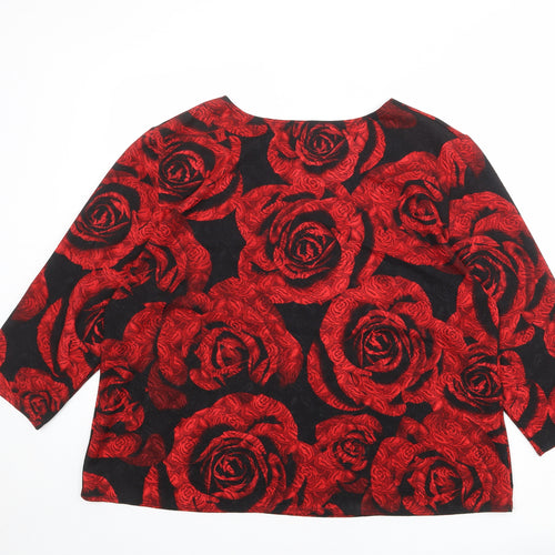 Saloos Womens Black Floral Polyester Basic T-Shirt Size 22 Round Neck - Rose Print