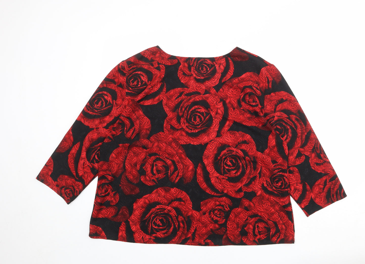 Saloos Womens Black Floral Polyester Basic T-Shirt Size 22 Round Neck - Rose Print