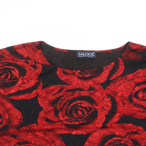 Saloos Womens Black Floral Polyester Basic T-Shirt Size 22 Round Neck - Rose Print