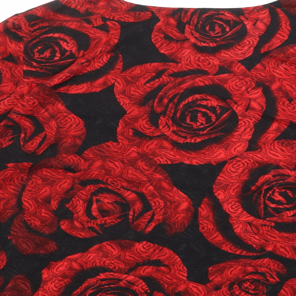 Saloos Womens Black Floral Polyester Basic T-Shirt Size 22 Round Neck - Rose Print