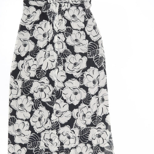M&Co Womens Black Floral Polyester Tank Dress Size 12 V-Neck Pullover